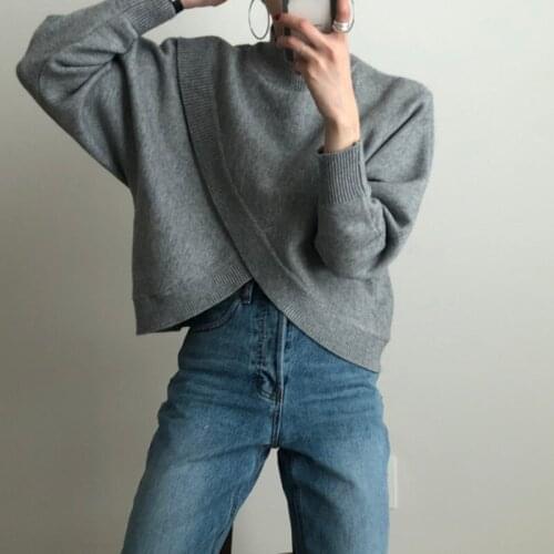 2020 New Winter Fashion Half-turtleneck Knitwear Women Loose Sweater Jumpers Autumn Cross Split Female Warmth Knitted Pullovers