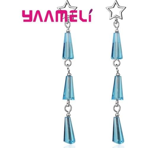 New Arrival Hot 925 Sterling Silver Earrings For Women Girls Light Blue Pendant Wedding Anniversary Birthday Present Wholesale