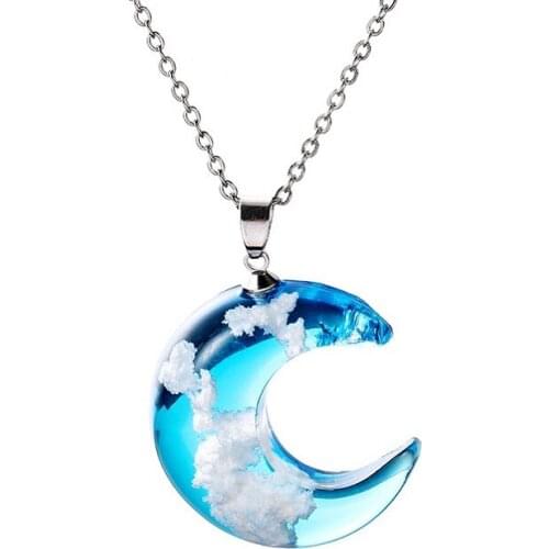 New moon pendant necklace love unisex blue sky resin pendant necklace gift clavicle chain