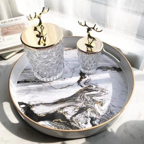 Jewelry Display Organizer Tray Marble Design Home Decoration Non-slip Round Marble Serving Tray