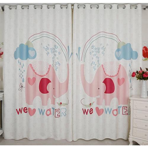 Custom Window Curtains for Living Room Bedroom Nursery Kid Children Room Window Tulle Sheer Drapes Cartoon Pink Elephant Water