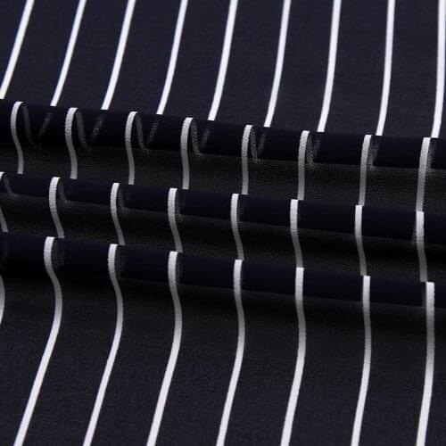 75D High Twist Chiffon Fabric DIY Womens Fashion Dress Fabric Dark Blue Striped Printed Fabric
