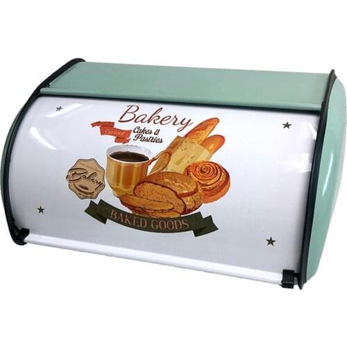 Countertop Bread Bin Storage Holder with Roll Top Lid for Loaves Pastries Cakes Biscuits (Green)