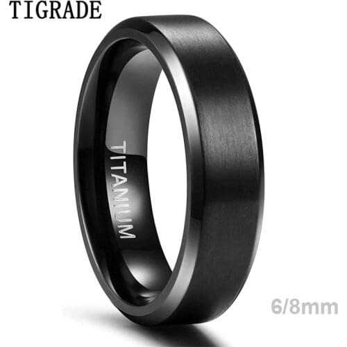 TIGRADE 6mm 8mm Titanium Ring Men Women Black Matte Wedding Engagement Band Brushed Unisex Couple Rings Comfort Fit