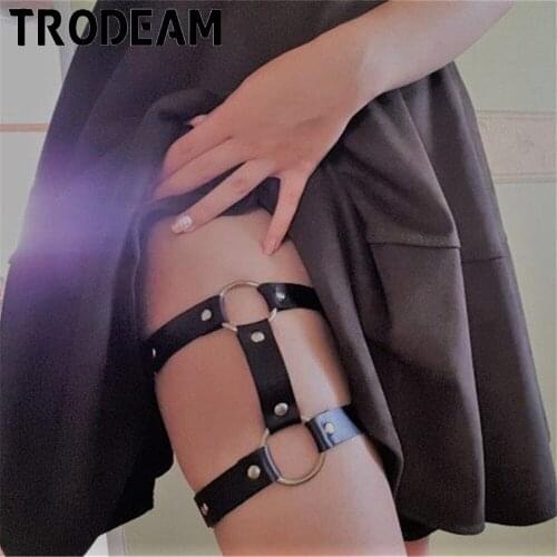 TRODEAM PU Leather Harness BDSM Thigh Straps Leg Garter Pastel Goth Jartiyer Sexy Punk Party Garter Stocking Fetish Bondage Belt