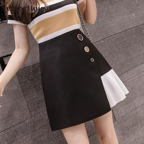 Spring Summer Skirts Women 2021 Slim Button black white Skirt For Women Retro Women Plus Size Mini A-line Skirts