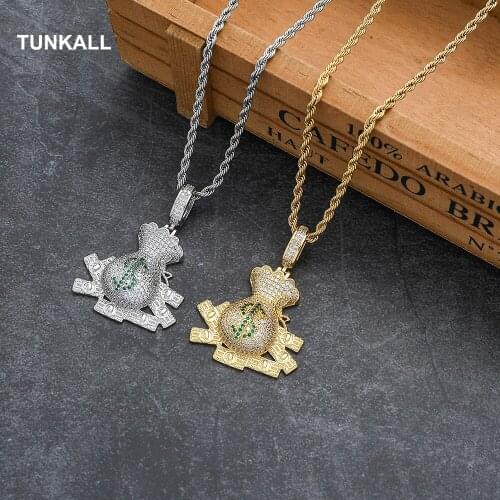 TUNKALL hip hop jewelry Dollars pendant Brass necklace Iced Out necklace for men Engagement gift CN333