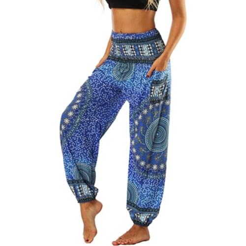Women Yoga Pants Fitness Trouser Pocket Sport Bottom Quick Dry Ethnic Style Holiday Bloomers Dance Loose Travel Plage Haren Pant