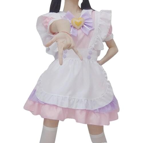 Women Maid Outfit Anime Long Dress Pink Apron Dress sock set Lolita Dresses Cafe Costume Cosplay Costume Stage performance skirt