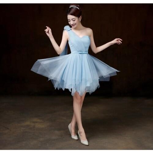 2021 Short Bridesmaid Dresses Light Blue One Shoulder Mini Bridesmaid Dress Plus Size for Women Wedding