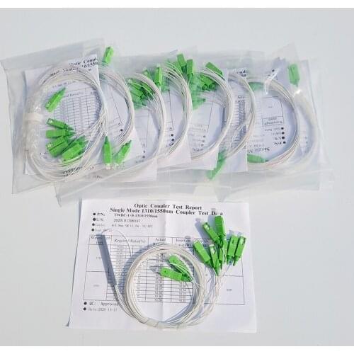 100pcs/Lot 1X8 PLC Splitter Steel Tube SC/APC SM 0.9mm G657A1 PVC 1m Single Mode FTTH Fiber Optic Splitter Divisor de Fibra