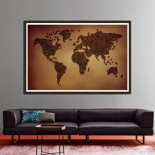 150x100cm Non-woven DIY World Map Plate Pattern Made Of Coffee Beans Home Wall Decor Map