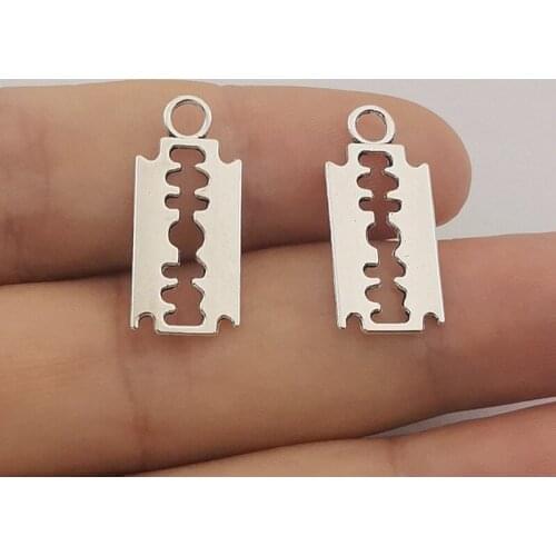 JINDINSP 20pcs 24x11mm Alloy Silver Color Razor Blade Charms Bracelet Necklace Pendant Charms For Jewelry Making Handmade Craft