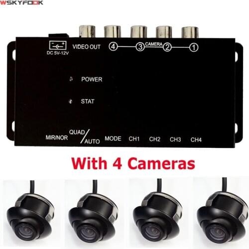 4PCS 360 View Car Camera IR Remote Control 4 Way Cameras Combiner Switch System For Rear Left Right Side Front Camera