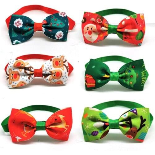 50/100pcs Christmas pet Puppy Dog Bow Ties Adjustable Necktie Pets Dogs Christmas Accessories Snowman Deer Pet Ties