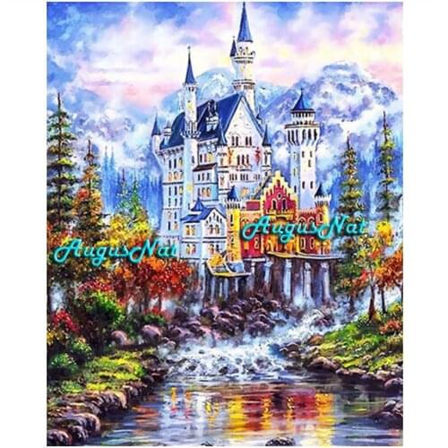 5d diy diamond painting full square castle wall art scenery diamond dots stream home decor diamond drawing rhinestone pasted art