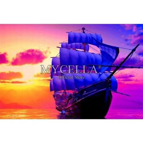 5D DIY Diamond Painting landscape Sailboat Cross Stitch Full Round Diamond Embroidery Mosaic Wall Stickers Home Decor Needlework