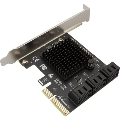 SATA PCIe Adapter 6 Ports SATA 3.0 to PCI Express x4 Expansion Card SATA III to PCI-E 3.0 X4 Controller for HDD ASMedia ASM1166