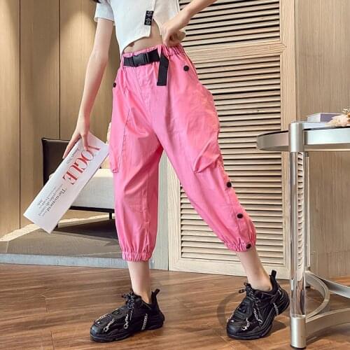 Children Casual Harem Pants Spring Summer Sweatpants 2021 Korea Solid Color Ankle-Length Pants Teenage Girls Fashion Sport Pants