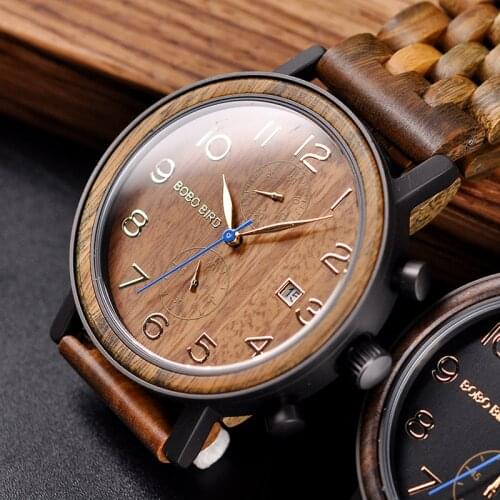 Relogio masculino BOBO BIRD Top Brand Mens Watch Quartz Wristwatches Chronograph Date Show Best Gift In Wood Box V-S08