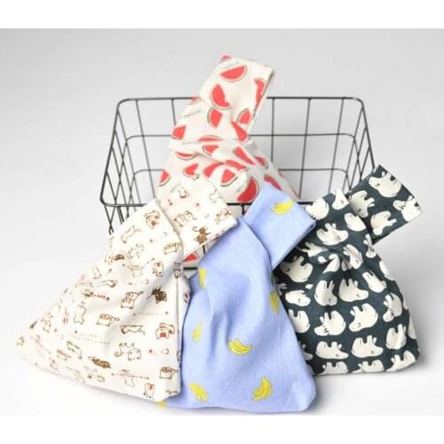 Ladies Bar Knot Handbag Literary Style Sweet Fruit Pattern Wrist Handbag Womens Coin Purse and Mobile Phone Bags