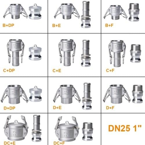 DN25 1" Type B/C/D +DP/E/F Type DC+E/F Camlock Fitting Adapter Homebrew 304 Stainless Steel Connector Quick Release Coupler