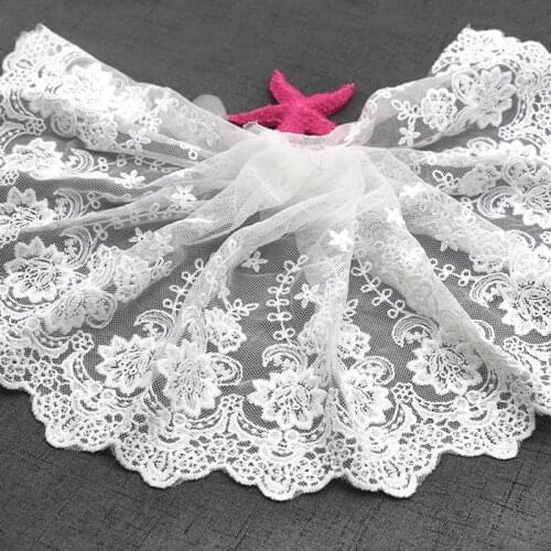 H694 20cm Width Organza Wedding Lace Trim Embroidered DIY For Doll skirt Handmade Patchwork Lace Ribbon as dress Sewing Supplies