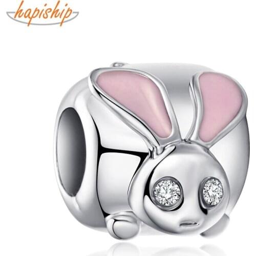 Hapiship New Original Daisy New Fashion Sweet Pink Rabbit CZ Charm Beads Fit Charm Bracelet Female DIY Jewelry Making CZ029