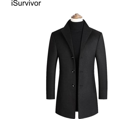 ISurvivor 2021 Men Wool Blends Coats Autumn Winter New Solid Color High Quality Mens Wool Jacket Luxurious Brand Clothing