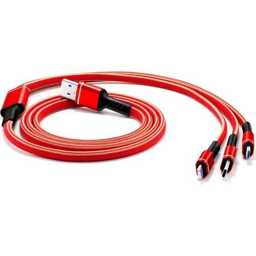 Data Cable 1.3m Braided Fast Charge Three-in-One Data Cable Multifunctional Charging Anti-winding Intelligent Chip
