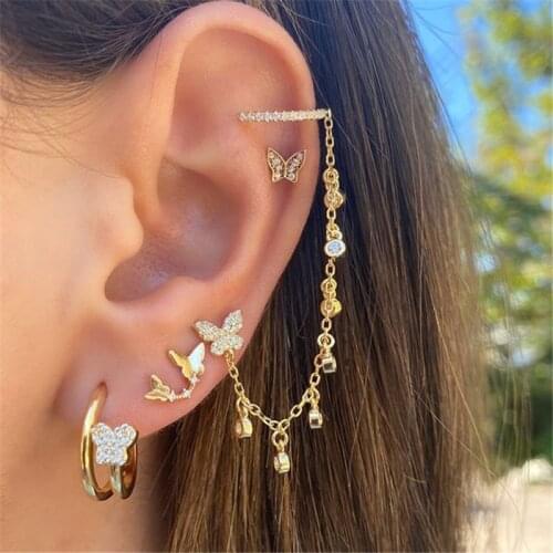 Modyle 4 Pair/set Brincos Female Rhinestone Earrings Set Gold Color Crystal Butterfly Drop Earrings for Women Fashion Jewelry