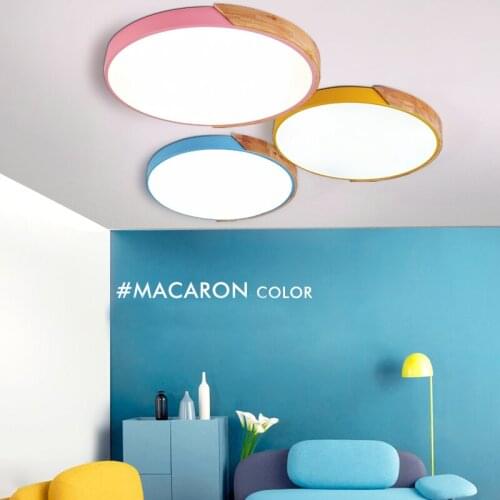 Nordic wood round Led Ceiling Lights Living Room Macaroon Colorful Alloy LED Ceiling Lamp Bedroom Balcony Kids Light Fixture D25
