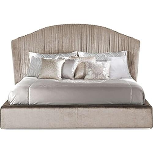 Italian style light luxury minimalist leather art bed master bedroom villa imported cowhide large bed post-modern style luxury