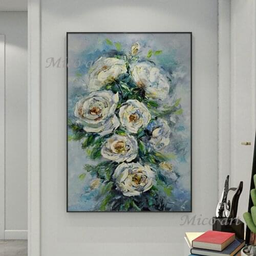 Palette Knife Classical Flowers Oil Painting Wall Decorative Item No Frame Textured Acrylic Canvas Wall Art Entrance Decor