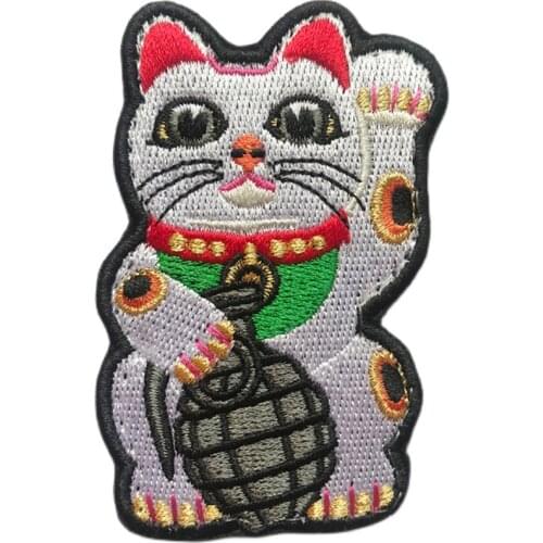 Cute Tactical Lucky Wealth Cat Embroidery Patches Morale Chapter Cartoon Patch For Clothes Stickers Garment Apparel Accessories