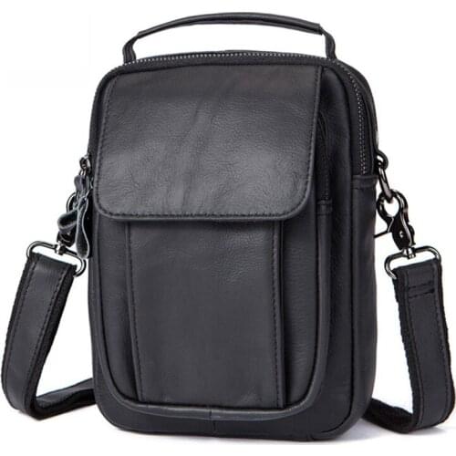 Mens multifunction shoulder bag Black Crossbody bag single-bag Genuine leather Business bag Canvas 2019 Fashion