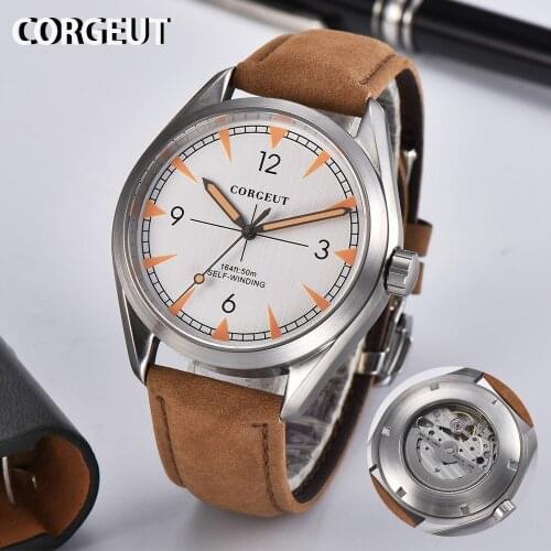 CORGEUT 44mm Automatic Mechanical Mens Watch Fashion Luxury Brand Casual Leather Strap Waterproof Sport Male Sapphire Watch New
