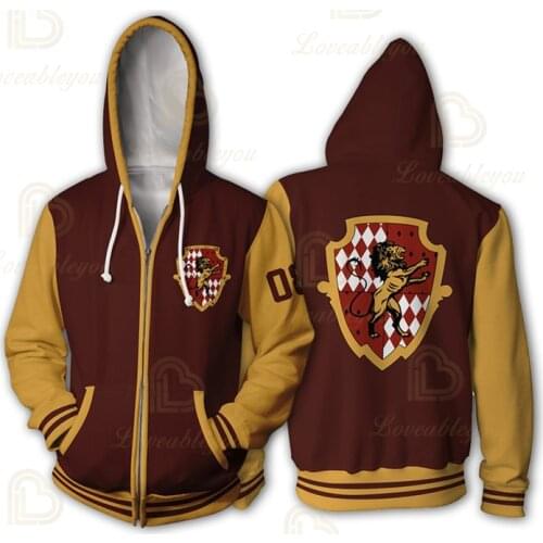 Mens Zip Up Hoodies Hogwarts Lion School Sweatshirts