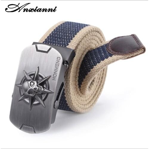 Anxianni mens canvas belt youth casual pants belt Korean version of the smooth buckle belt belt men