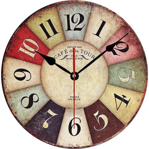 MDF Wooden Wall Clock Vintage Pastoral Silent Round Rustic Wall Clock Art Large Wall Watch for Home Office Cafe Decor 12inch