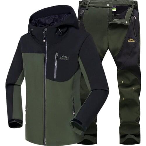 New Mens Hiking Jacket Sets Waterproof Windproof Warm Softshell Fleece Jackets And Pants Outdoor Trekking Climbing Ski Trousers