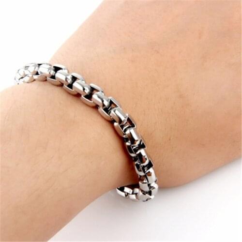Wholesale Width 4/6mm Stainless Steel Square Pearl Chain Bracelet Fashion Mens Hip Hop Rock Jewelry Length 21CM drop shipping
