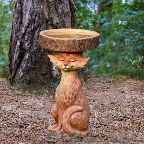 Resin Standing Foxs Birdbath Animal Statue Outdoor Birdfeeder Resin Decoration Cute Foxs Garden Ornament for Garden can CSV