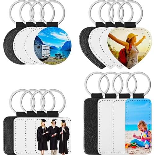 PPYY-16 Pieces Sublimation Blanks Keychain PU Leather Keychain Heat Transfer Keychain Keyring Sublimation Keyrings DIY Craft