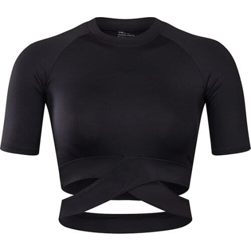 SALSPOR Sexy Women Yoga Shirts Elastic Tight Fitness Sport Crop Top Cross Strap Breathable Shirt Running Gym Tops Sportswear