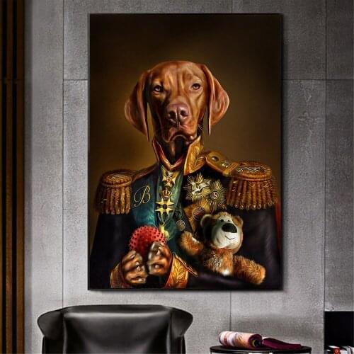 Dog in Military Uniform Canvas Paintings on the Wall Art Posters And Prints Classical Animals Dog General Art Pictures Cuadros