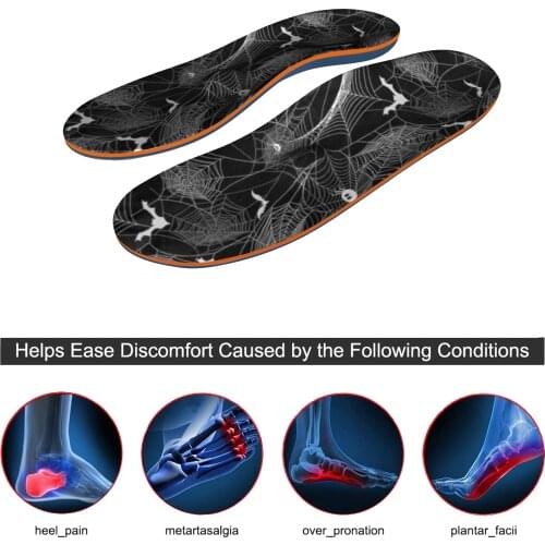 A pair of black pattern small spider insoles plantar fasciitis arch support male and female insoles-orthopedic pad-flat feet