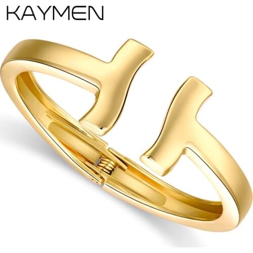 Original Design Double T Bangle Cufff Bracelet for Women Grils Gold or Silver Plated Wedding Party Jewelry