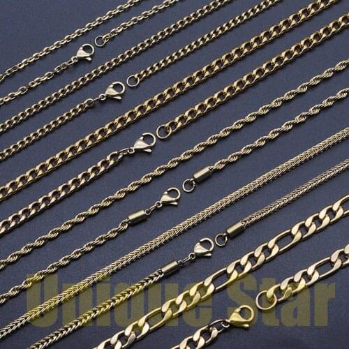 Unique Star 5 Layers Gold Plated Basic Necklace Chain Wholesale 100% Stainless Steel Foxtail Figaro Rope Hip Hop Necklaces Chain