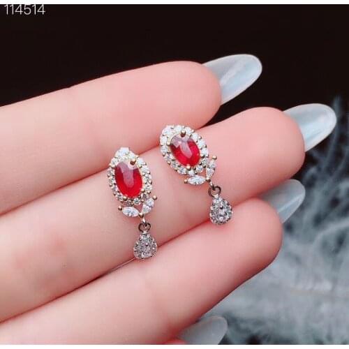 Party Gift Super Good Color Natural Real Natural Ruby Earring 925 Sterling Silver Fine Jewelry For Men Women Earring